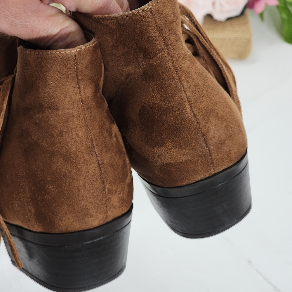 Brown Suede Ankle Boots with Fringe - Picture 5 of 13
